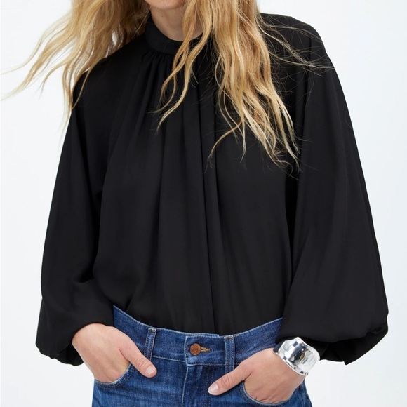Madewell Turtleneck Long-Sleeve Top in Chiffon in True black size S NWT NT228 - Picture 3 of 15